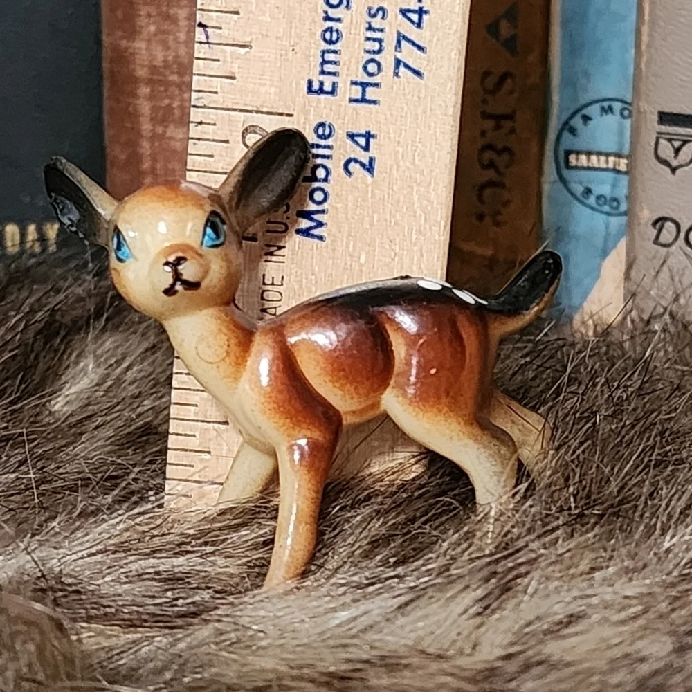 Vintage Celluloid Deer Doe Fawn Blow Mold Hand Painted Figurine Cute Miniature